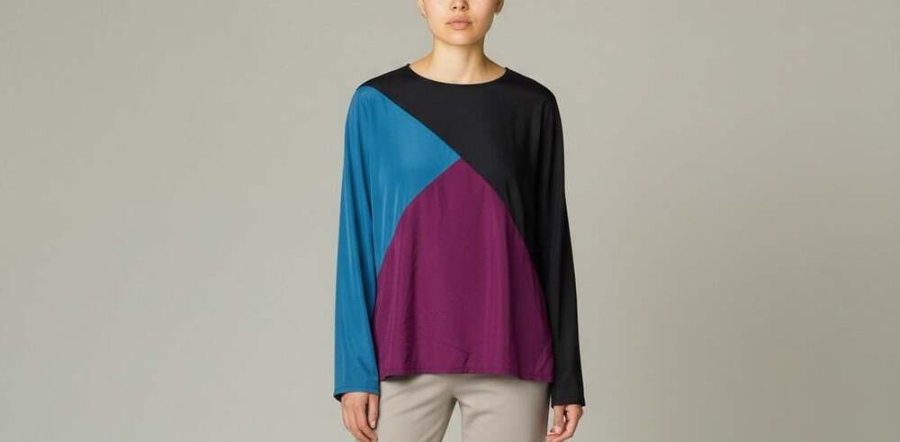 Vintage Sunny South Fashions Dallas Colorblock Long Sleeve Blouse Size 12